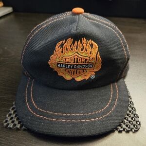 Vintage 80s Harley Davidson Motorcycle Baby X Infant Flame Logo Snapback Trucker
